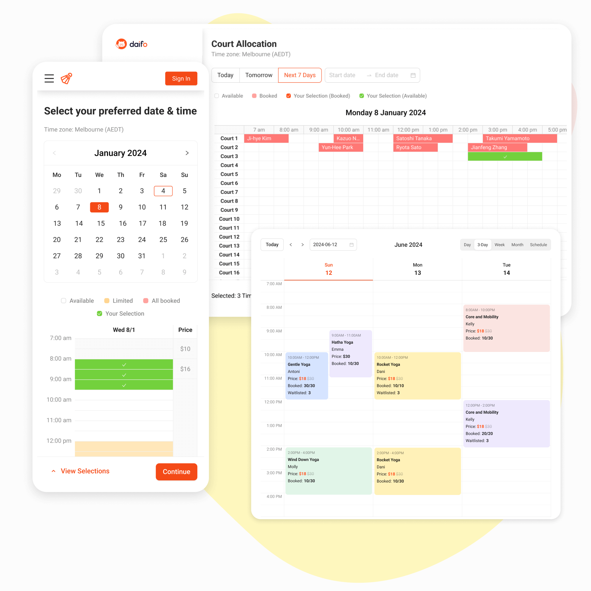 Daifo badminton court booking system on a laptop